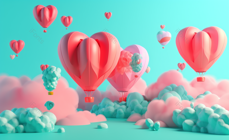 小清新520情人节3D气球背景,插画/手绘图,插画/手绘图库,插画/手绘图下载,插画/手绘